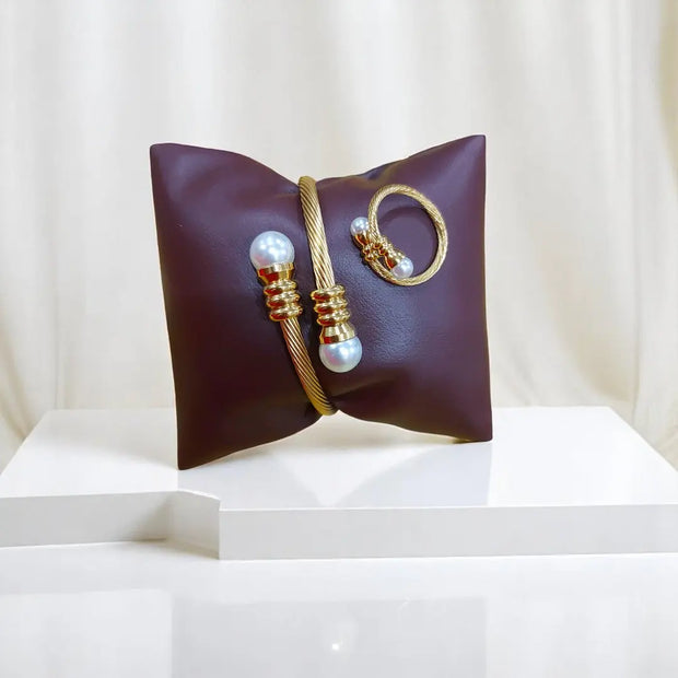 Gold Plated Pearl Handcuff With Ring4