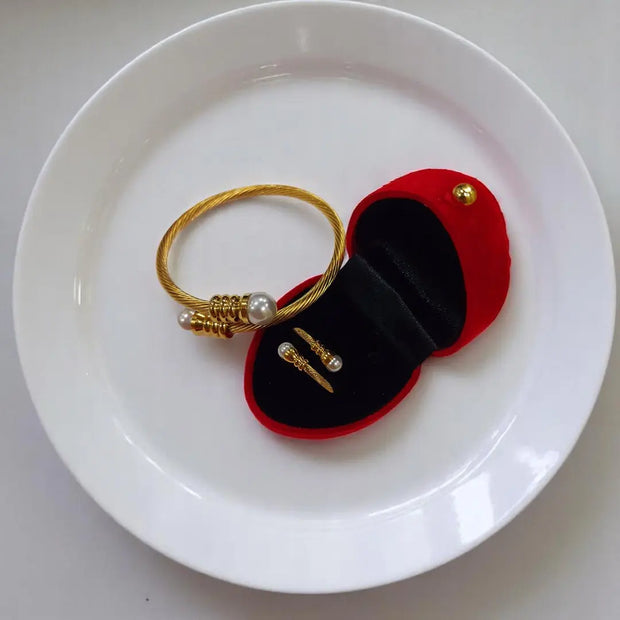 Gold Plated Pearl Handcuff With Ring2
