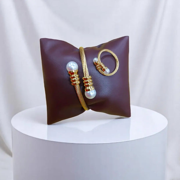 Gold Plated Pearl Handcuff With Ring5