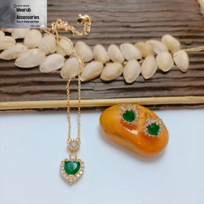 24k Gold Plated Zarqoon Green Heart Combo Set117