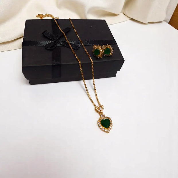 24k Gold Plated Zarqoon Green Heart Combo Set2