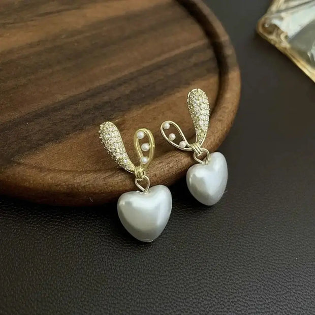 925 Silver Needle Sweet Crystal Heart Earrings71