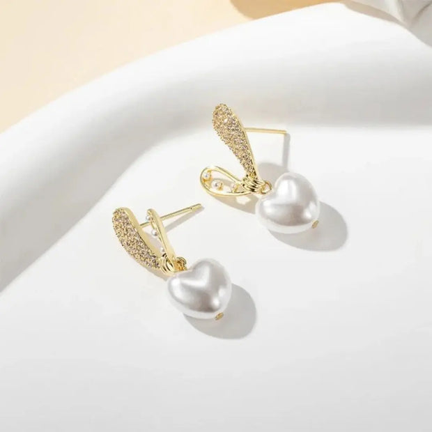 925 Silver Needle Sweet Crystal Heart Earrings Meerub Accessories