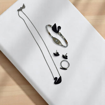 Black Swan 925 Silver Hundred with Premium Sense of Delicate Boudoir Ing Style Necklace Set1