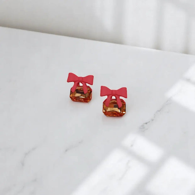  Bowknot Cube Crystal Earring Square Bow Earrings4