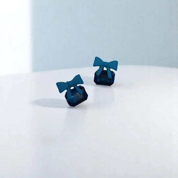  Bowknot Cube Crystal Earring Square Bow Earrings6