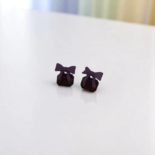  Bowknot Cube Crystal Earring Square Bow Earrings8