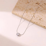 Cute Tiny CZ Round Pendant  Stainless Steel Clavicle Chain1