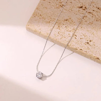 Cute Tiny CZ Round Pendant  Stainless Steel Clavicle Chain1
