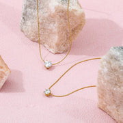 Cute Tiny CZ Round Pendant  Stainless Steel Clavicle Chain2