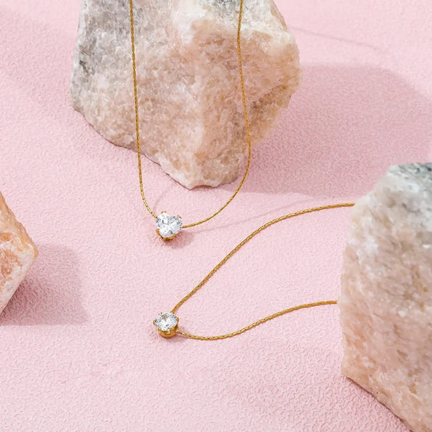 Cute Tiny CZ Round Pendant  Stainless Steel Clavicle Chain2