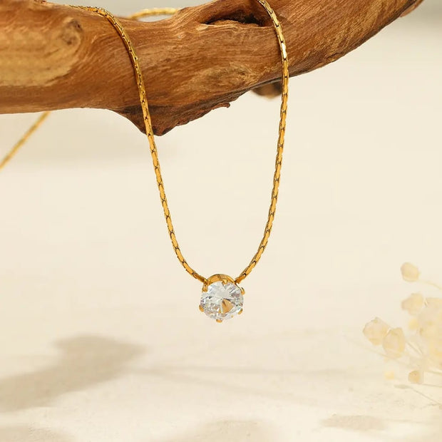 Cute Tiny CZ Round Pendant  Stainless Steel Clavicle Chain3