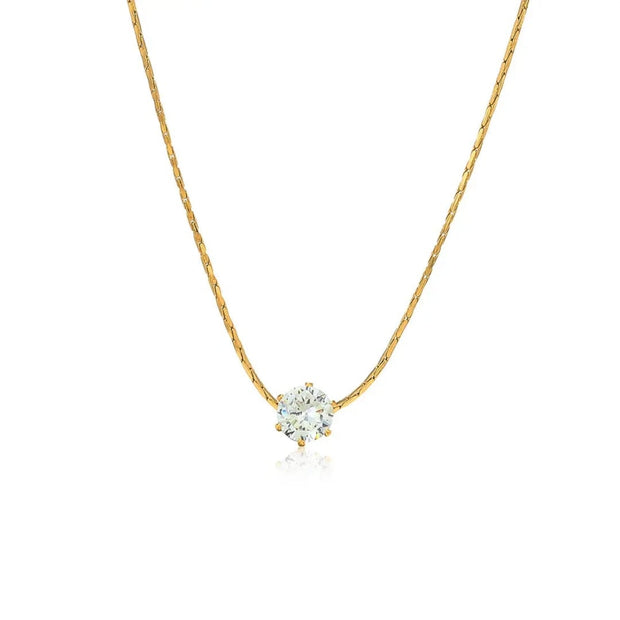 Cute Tiny CZ Round Pendant  Stainless Steel Clavicle Chain