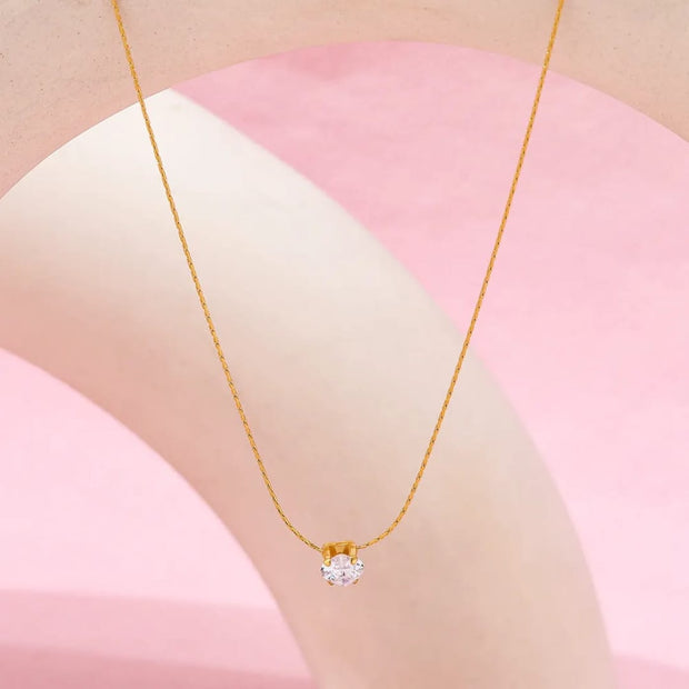 Cute Tiny CZ Round Pendant  Stainless Steel Clavicle Chain7