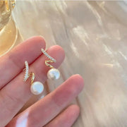 Luxury Crystal Pearl Gold Color Drop Earrings 