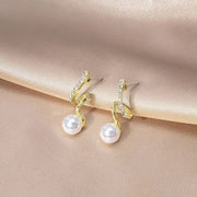 Luxury Crystal Pearl Gold Color Drop Earrings 78