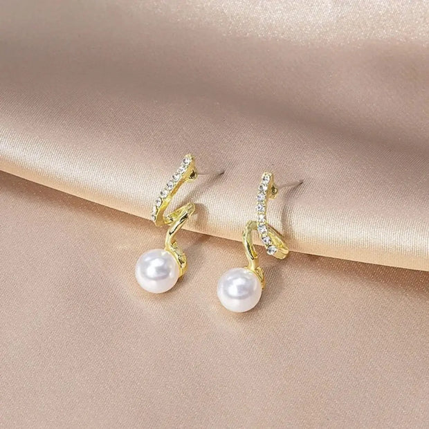 Luxury Crystal Pearl Gold Color Drop Earrings 78