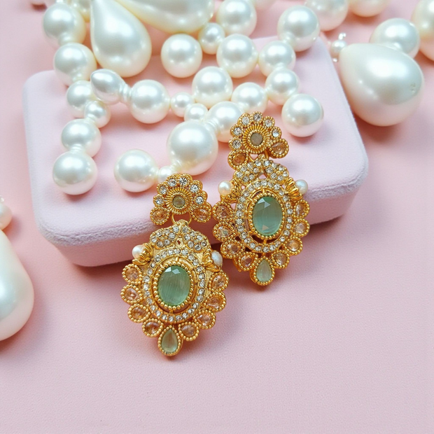 Party Wear Gold Plated Real Stone Earrings1