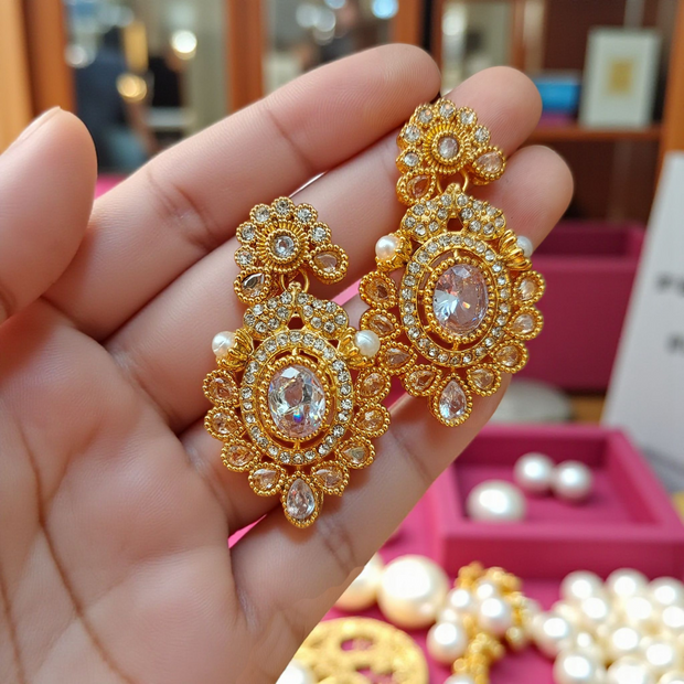 Party Wear Gold Plated Real Stone Earrings3