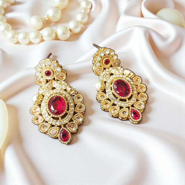 Party Wear Gold Plated Real Stone Earrings4