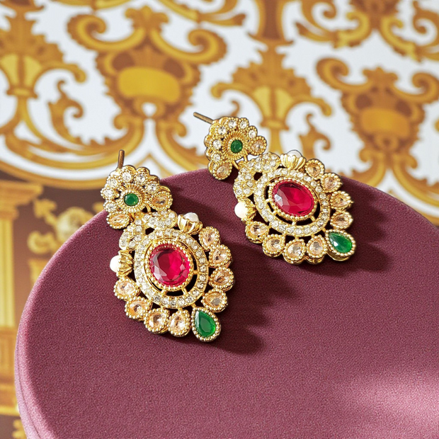 Party Wear Gold Plated Real Stone Earrings8