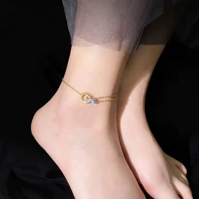 Retro Full Zircon Roman Numeral Double Rings Cross Leg Chain1