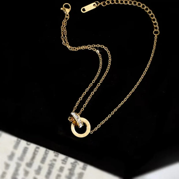 Retro Full Zircon Roman Numeral Double Rings Cross Leg Chain3