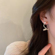 Shiny Rhinestone Imitation Pearl Stud Earrings For Women New Fashion Geometric Ear Studs Ear Bone Clip Girls Jewelry For Party2