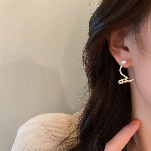 Shiny Rhinestone Imitation Pearl Stud Earrings For Women New Fashion Geometric Ear Studs Ear Bone Clip Girls Jewelry For Party2