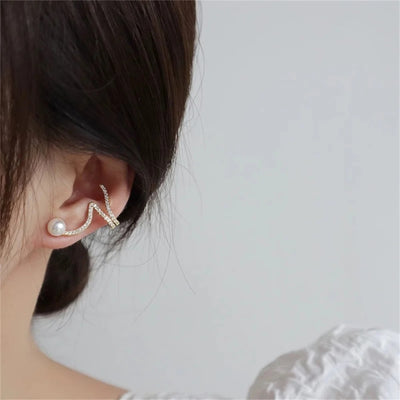 Shiny Rhinestone Imitation Pearl Stud Earrings For Women New Fashion Geometric Ear Studs Ear Bone Clip Girls Jewelry For Party3