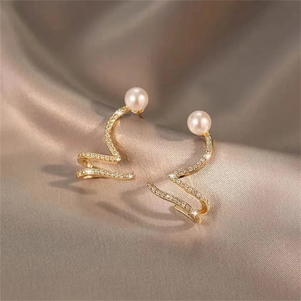 Shiny Rhinestone Imitation Pearl Stud Earrings For Women New Fashion Geometric Ear Studs Ear Bone Clip Girls Jewelry For Party5