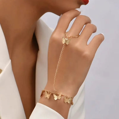 Simple Lovely Butterfly Chains Rings Bracelets for Women Accessories Link Chain Finger Bracelet1