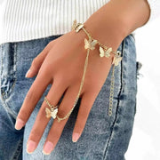 Simple Lovely Butterfly Chains Rings Bracelets for Women Accessories Link Chain Finger Bracelet2
