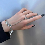 Simple Lovely Butterfly Chains Rings Bracelets for Women Accessories Link Chain Finger Bracelet4