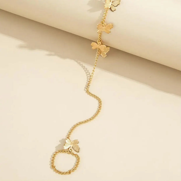 Simple Lovely Butterfly Chains Rings Bracelets for Women Accessories Link Chain Finger Bracelet5