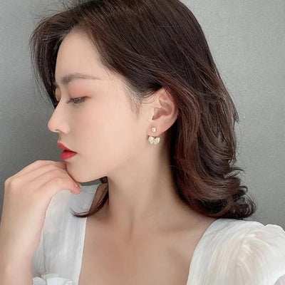Small Bow Pearl Crystal Earrings75