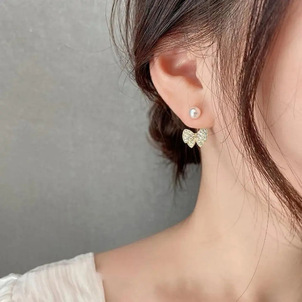 Small Bow Pearl Crystal Earrings74