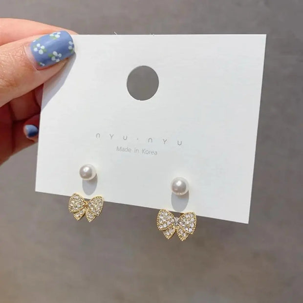 Small Bow Pearl Crystal Earrings76